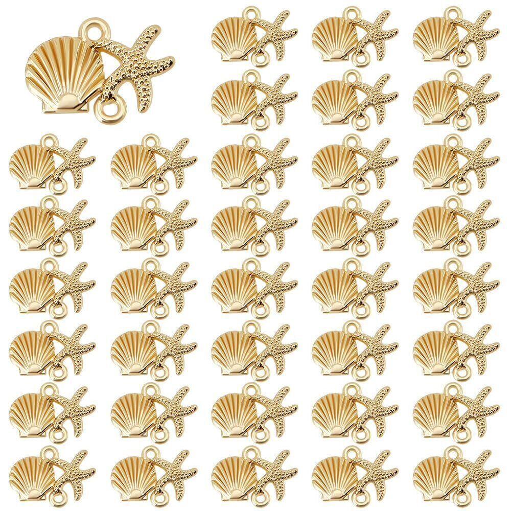 2169 1 Box 40Pcs Starfish Connector Charm 14K Gold Plated Sea Stars Ocean